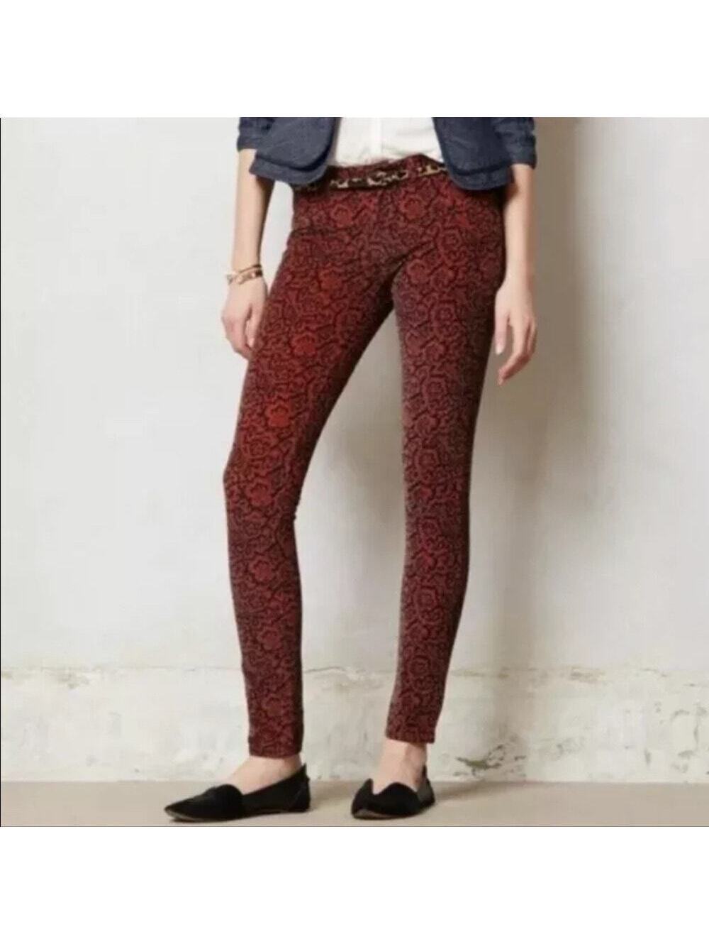 Anthropologie Pilcro EUC Women's Navy Orange Serif Corduroy Pants Size 30